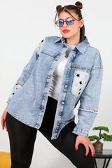 Plus‑Size Denim Jacket With Star Detail