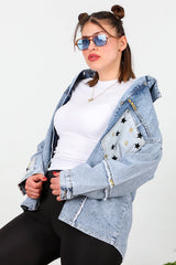 Plus‑Size Denim Jacket With Star Detail