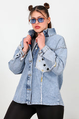 Plus‑Size Denim Jacket With Star Detail