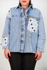 Plus‑Size Denim Jacket With Star Detail