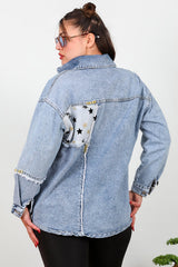 Plus‑Size Denim Jacket With Star Detail