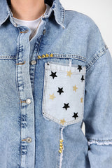 Plus‑Size Denim Jacket With Star Detail