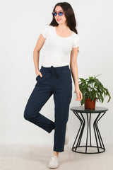 Baumwollhose Mit Fransen Am Saum – Marineblau