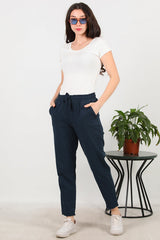 Baumwollhose Mit Fransen Am Saum – Marineblau
