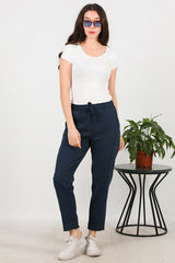 Baumwollhose Mit Fransen Am Saum – Marineblau
