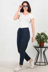 Baumwollhose Mit Fransen Am Saum – Marineblau