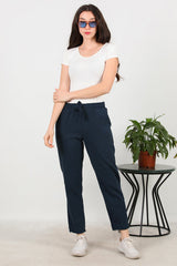 Baumwollhose Mit Fransen Am Saum – Marineblau