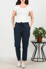 Baumwollhose Mit Fransen Am Saum – Marineblau