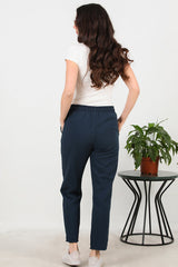 Baumwollhose Mit Fransen Am Saum – Marineblau