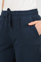 Baumwollhose Mit Fransen Am Saum – Marineblau