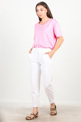 Fringed - Hem Trousers, White
