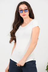 T - Shirt Met Ovale Hals — Off - White