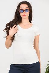 T - Shirt Met Ovale Hals — Off - White