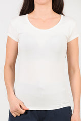 T - Shirt Met Ovale Hals — Off - White