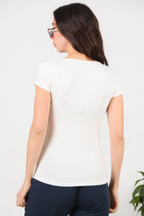 T - Shirt Met Ovale Hals — Off - White