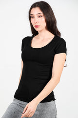 T - Shirt Met Ovale Hals — Zwart