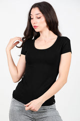T - Shirt Met Ovale Hals — Zwart