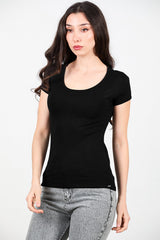 T - Shirt Met Ovale Hals — Zwart