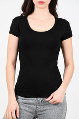 T - Shirt Met Ovale Hals — Zwart
