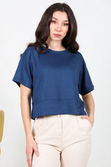 T - Shirt Met Ronde Hals En Zijsplit – Donkerblauw