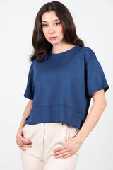 T - Shirt Met Ronde Hals En Zijsplit – Donkerblauw