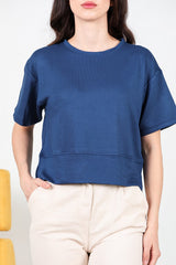 T - Shirt Met Ronde Hals En Zijsplit – Donkerblauw