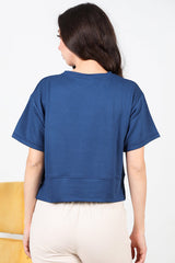 T - Shirt Met Ronde Hals En Zijsplit – Donkerblauw
