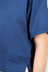 T - Shirt Met Ronde Hals En Zijsplit – Donkerblauw