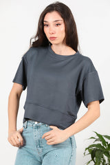 T - Shirt Mit Rundhalsausschnitt Und Seitenschlitzen – Anthrazit