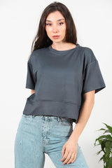 T - Shirt Mit Rundhalsausschnitt Und Seitenschlitzen – Anthrazit