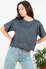 T - Shirt Mit Rundhalsausschnitt Und Seitenschlitzen – Anthrazit