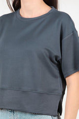 T - Shirt Mit Rundhalsausschnitt Und Seitenschlitzen – Anthrazit