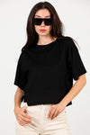 T - Shirt Mit Rundhalsausschnitt Und Seitlichem Schlitz – Schwarz