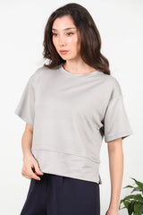 T - Shirt Met Ronde Hals En Zijsplit – Grijs