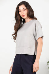 T - Shirt Met Ronde Hals En Zijsplit – Grijs