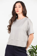 T - Shirt Met Ronde Hals En Zijsplit – Grijs