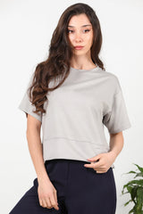 T - Shirt Met Ronde Hals En Zijsplit – Grijs