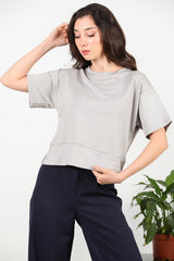 T - Shirt Met Ronde Hals En Zijsplit – Grijs