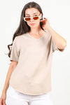 T - Shirt Met V - Hals En Ovalen Zoom — Taupe