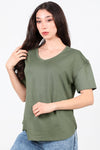 T - Shirt Met V - Hals En Ovalen Zoom — Khaki