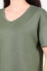 T - Shirt Met V - Hals En Ovalen Zoom — Khaki