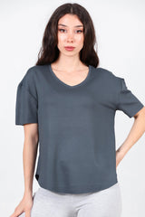 T - Shirt Met V - Hals En Afgeronde Zoom, Antraciet