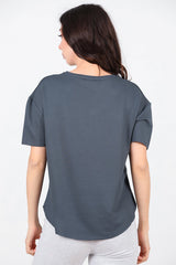 T - Shirt Met V - Hals En Afgeronde Zoom, Antraciet
