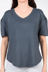 T - Shirt Met V - Hals En Afgeronde Zoom, Antraciet