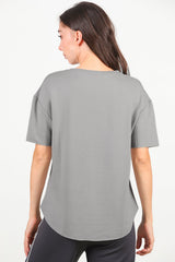 T - Shirt Met V - Hals En Afgeronde Zoom, Grijs