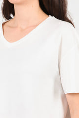 T - Shirt Met V - Hals En Afgeronde Zoom, Ecru