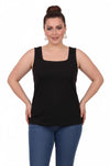 Plus - Size Vierkante Hals Lichte Gevoerde Mouwloze Blouse — Zwart