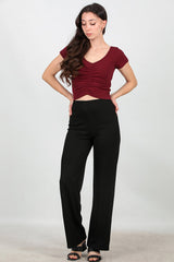Wijde Broek Met Elastische Taille — Zwart
