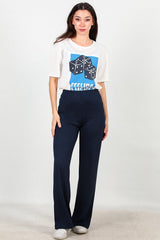 Wijde Broek Met Elastische Taille — Marineblauw