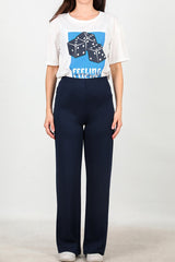 Wijde Broek Met Elastische Taille — Marineblauw